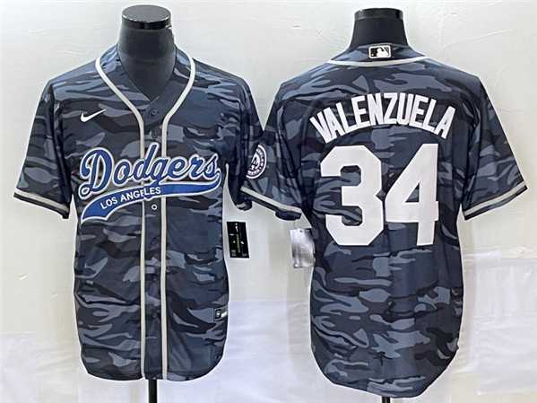 Men%27s Los Angeles Dodgers #34 Toro Valenzuela Gray Camo Cool Base With Patch Stitched Baseball Jerseys->los angeles dodgers->MLB Jersey